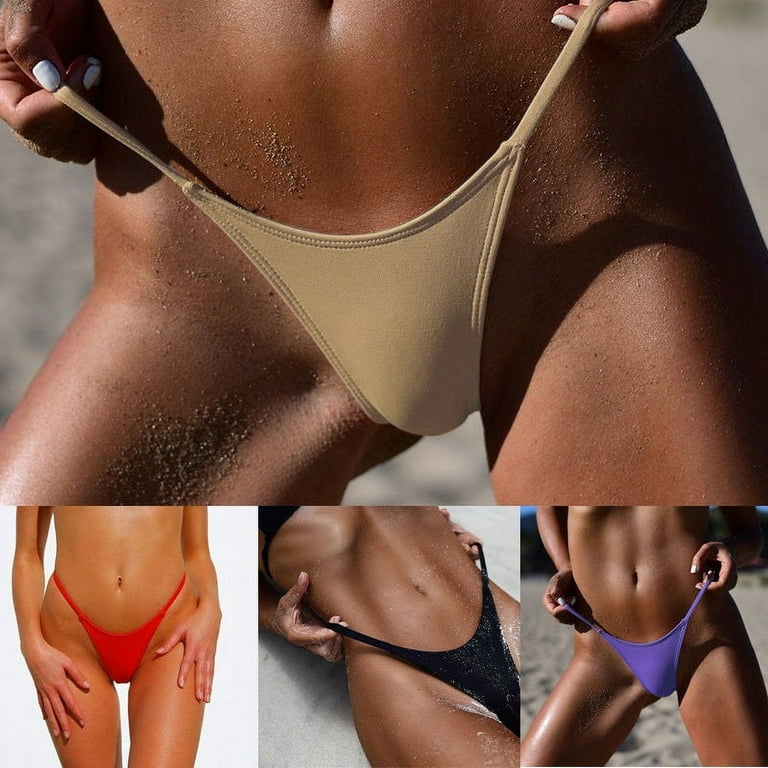 Nituyy Thong Bikini Bottoms Women G-String Thongs Swimwear Swimsuit Solid  Bottom Swimming Suit 