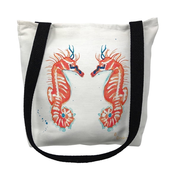 Betsy Drake TY100S 13 x 13 in. Coral Sea Horses Small Tote Bag