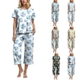 thumbnail image 2 of YDFCWXW Women's Printed Short Sleeve Tee with Loose Pant 2 Piece Pajama Set Sleepwear Dark Green, XL, 2 of 7