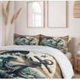 thumbnail image 3 of Ambesonne Nautical Duvet Cover Set, Cottage Anchor Whale Waves, King, Brown and Slate Blue, 3 of 6