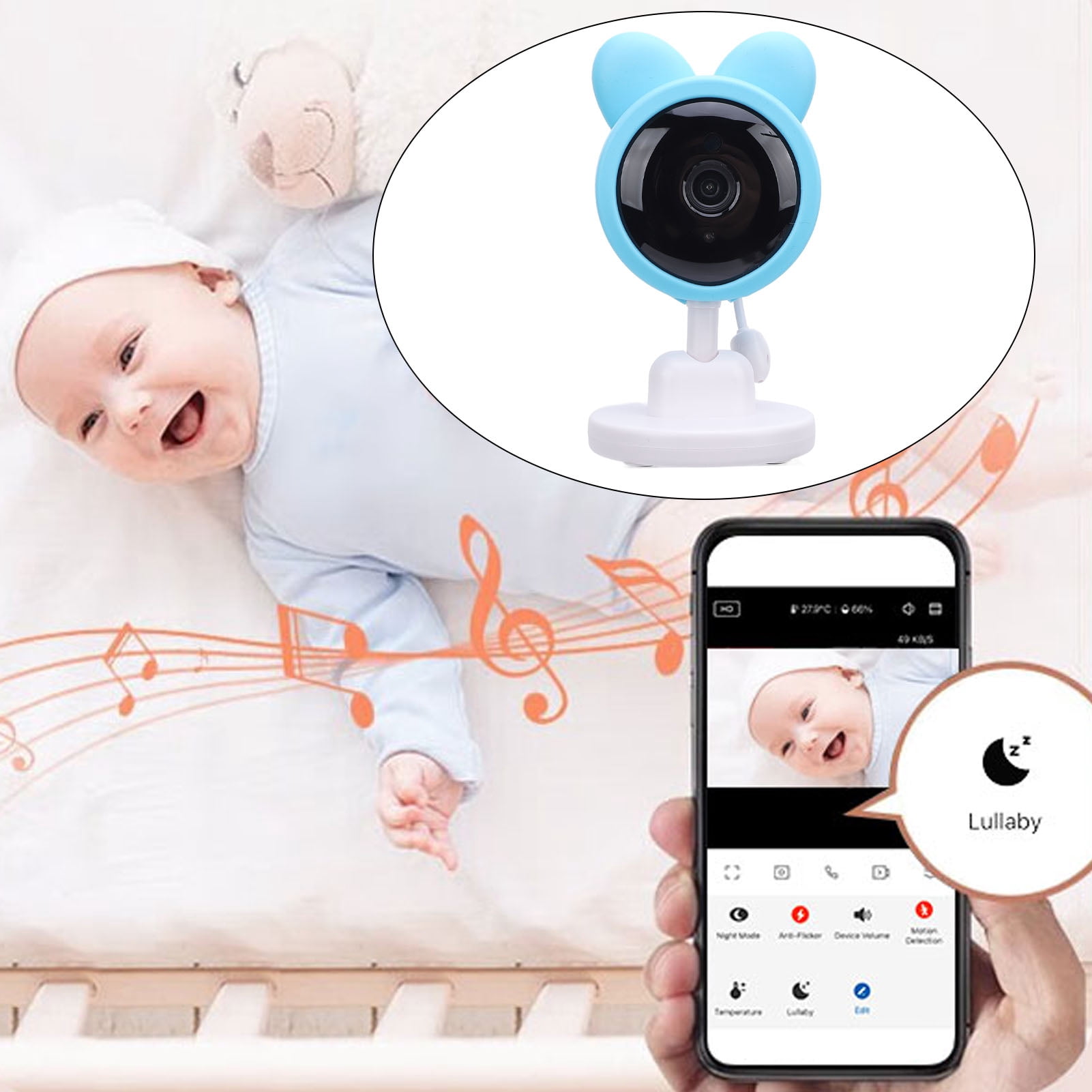 BIMZUC Smart 1080P WiFi Baby Camera with Remote Voice Intercom, Real-time Breathing Sound Detector, and Universal Stand, Safe Nursery Pet Video Monitor (19.7 inches / 50 cm)