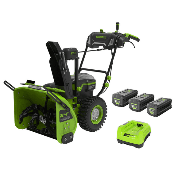 Greenworks 80V 24" Dual Stage Snow Thrower, (3) 4.0Ah Batteries and Charger Included