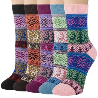 5 Pairs Women's Thick Winter Boot Socks - Wool Blend Knit Socks, US Shoe Size 6-9 (Multicolor Pack)