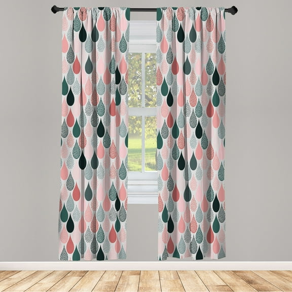 Ambesonne Geometric Curtains, Raindrops Doodle Style, Pair of 28"x95", Pale Rose