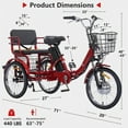 thumbnail image 6 of NOMIGO Electric Tricycle for Adults Folding Electric Trike 3 Wheel Electric Trike with Two-seater Large Basket Super Powerful Brushless 500W Motor 48V15AH Lithium Battery Max 20MPH E-Tricycle Red, 6 of 9
