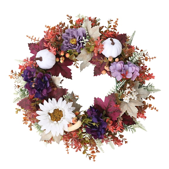 Clearance! Artificial Pumpkin Wreath with Dried Leaves, Pinecones, and Berries, Thanksgiving Harvest Decor for Outdoor Indoor Door Hanging.