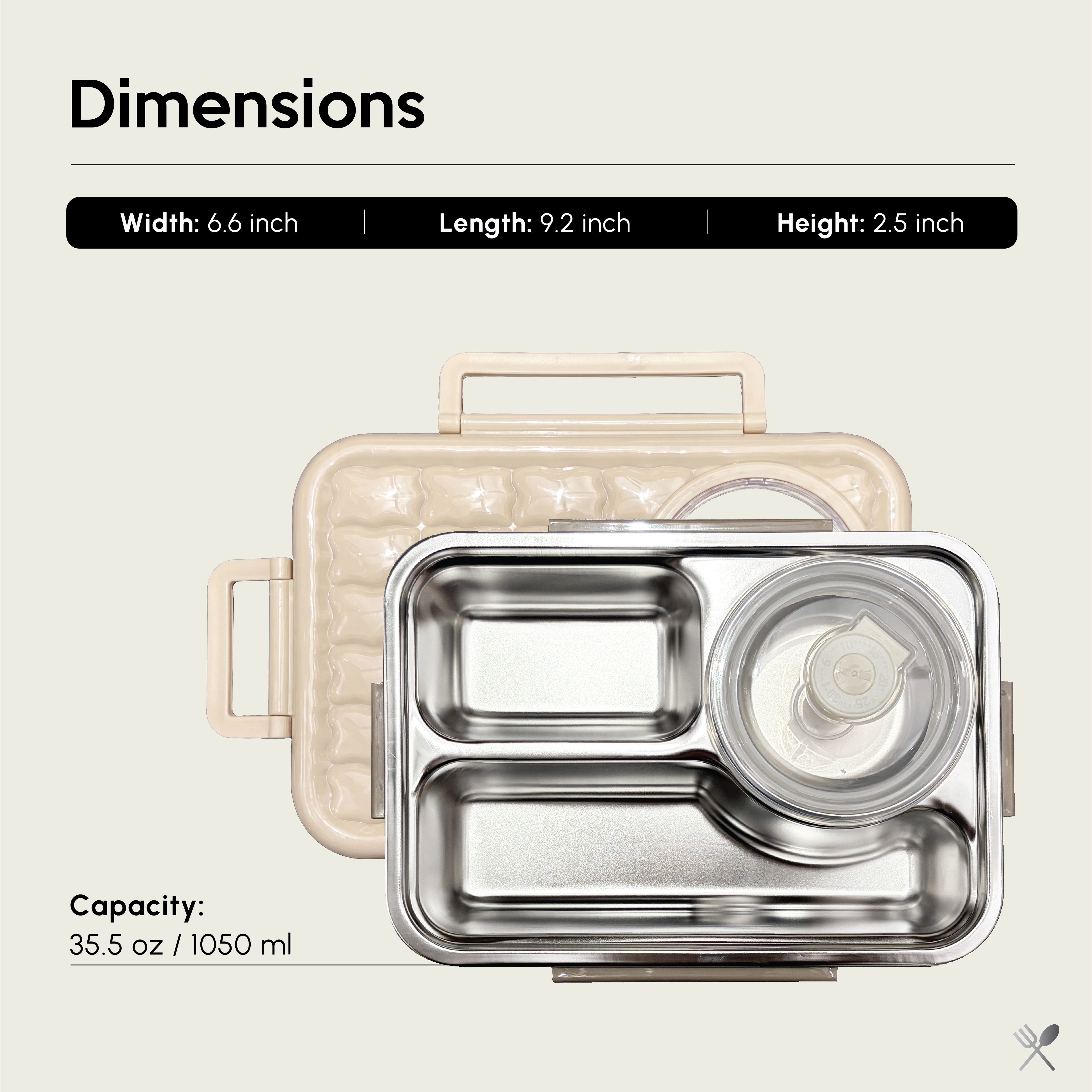 Just Cook Microwave Safe Stainless Steel Bento Box with Sauce Jar 1050 ml (Coconut Milk)
