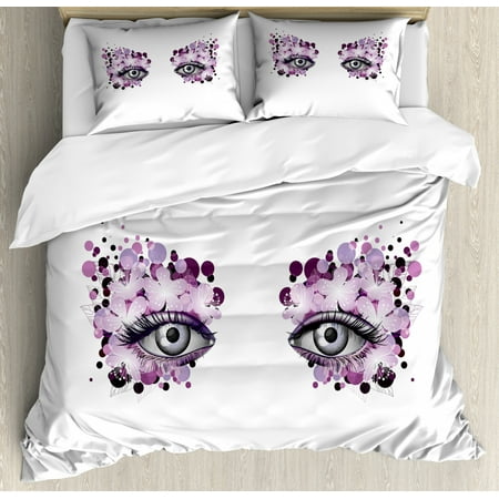 Eyelash Duvet Cover Set Fantasy Look With Abstract Floral Makeup