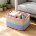 thumbnail image 5 of LiUMX Color Block Woven Storage Basket, Cotton Linen Fabric Rope Organizer with Soft Handles, Multicolor Decorative Bin for Toys, Books, Snacks, Laundry and Home Closet Storage, 5 of 6