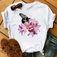 thumbnail image 1 of T-shirt Femme Imprimé Mode Fleur Papillon Manches Courtes Décontracté Haut Graphique, 1 of 7