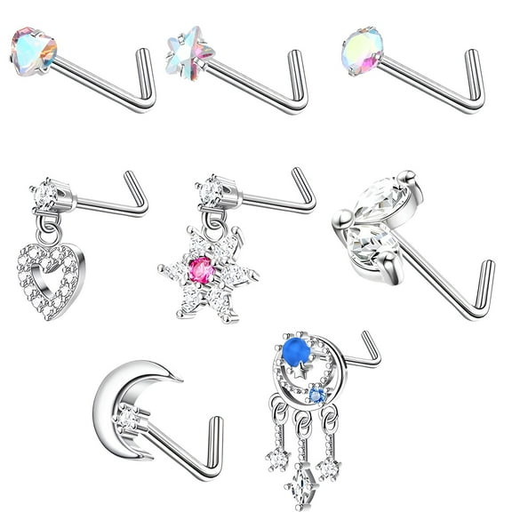 DESIGNICE 8Pcs Nose Studs,20G Cz Piercing Kit,Stainless Steel Septum Piercing