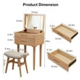 thumbnail image 3 of Muwuele Solid Wood Vanity Desk with Flip Top Mirror, Small Makeup Vanity with Stool, Brightness Adjustable Lights, Compact Dressing Table for Bedroom, Living Room, Natural, 3 of 12