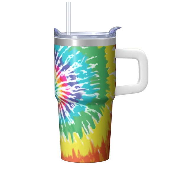20oz Travel Tumbler Stainless Steel With Handle Insulated Double Wall Geometric Print Leak Proof Lid Includes Straw