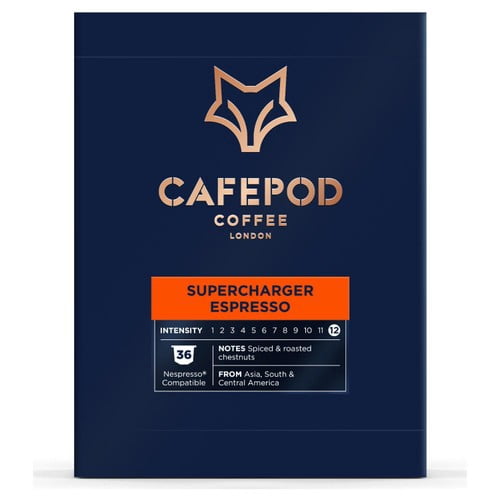 CafePod Supercharger Espresso Nespresso Compatible Aluminium Coffee Pods, 36 pods per pack, British Import (Pack of 3)