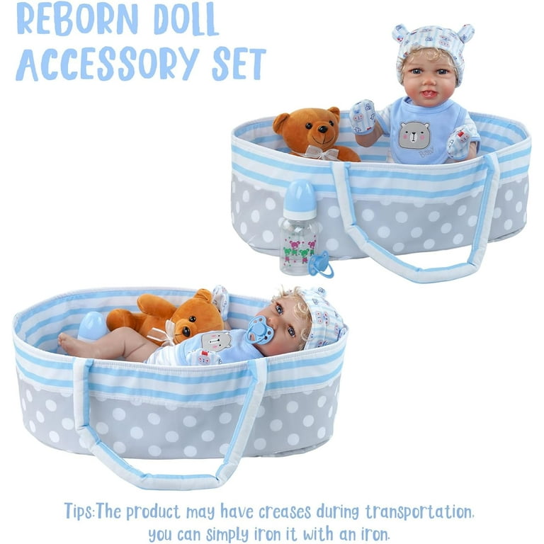 RSG 9 Pcs Reborn Baby Doll Clothes Dolls Outfits Accessories for 17 22 Inch Baby Dolls Girl with Bassinet Cute Blue