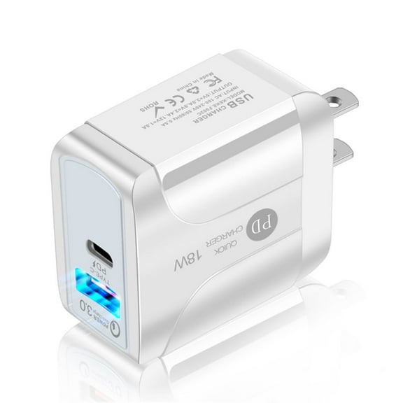 18W USB-C PD Fast Wall Charger, Dual Port PD USB AC Power Adapter Plug Quick Charge 3.0 Wall Charger Block Compatible with iPhone 13 12 11 Pro Max XS X 8 Plus, Galaxy S21 S20 Ultra 5G Note20 10
