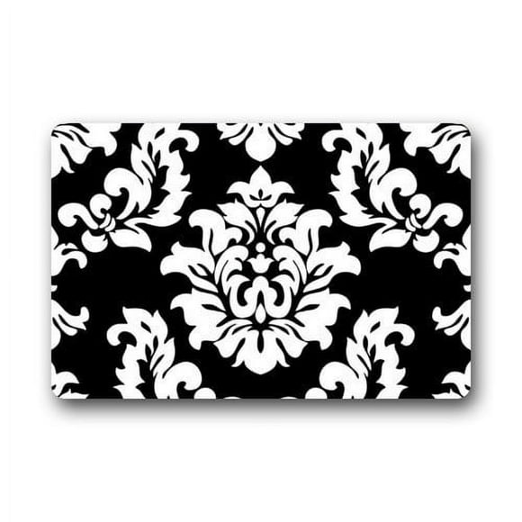 WinHome Black and White Damask Pattern Classic Vintage French Floral Swirls Doormat Floor Mats Rugs Outdoors/Indoor Doormat Size 23.6x15.7 inches