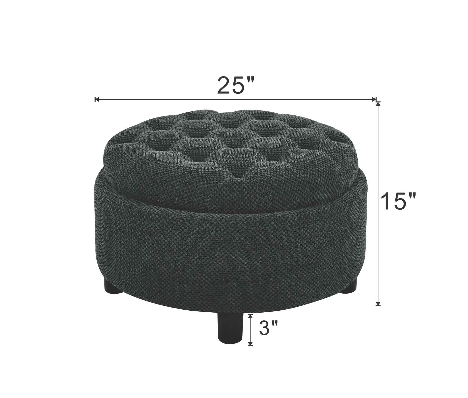 MAYEERTY 25 In Round Storage Ottoman with Tray, Tufted Fabric, Coffee Table Ottoman
