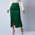 thumbnail image 2 of Ahabrexf Satin Pencil Skirt for Women High Waist Asymmetrical Slit Midi Skirt Solid Color, 2 of 8
