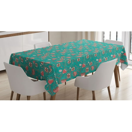 

Teal and Pink Tablecloth Abstract Flowers with Pink and White Dots Swirls Little Leaves Rectangular Table Cover for Dining Room Kitchen 52 X 70 Inches Teal Pale Pink and White by Ambesonne