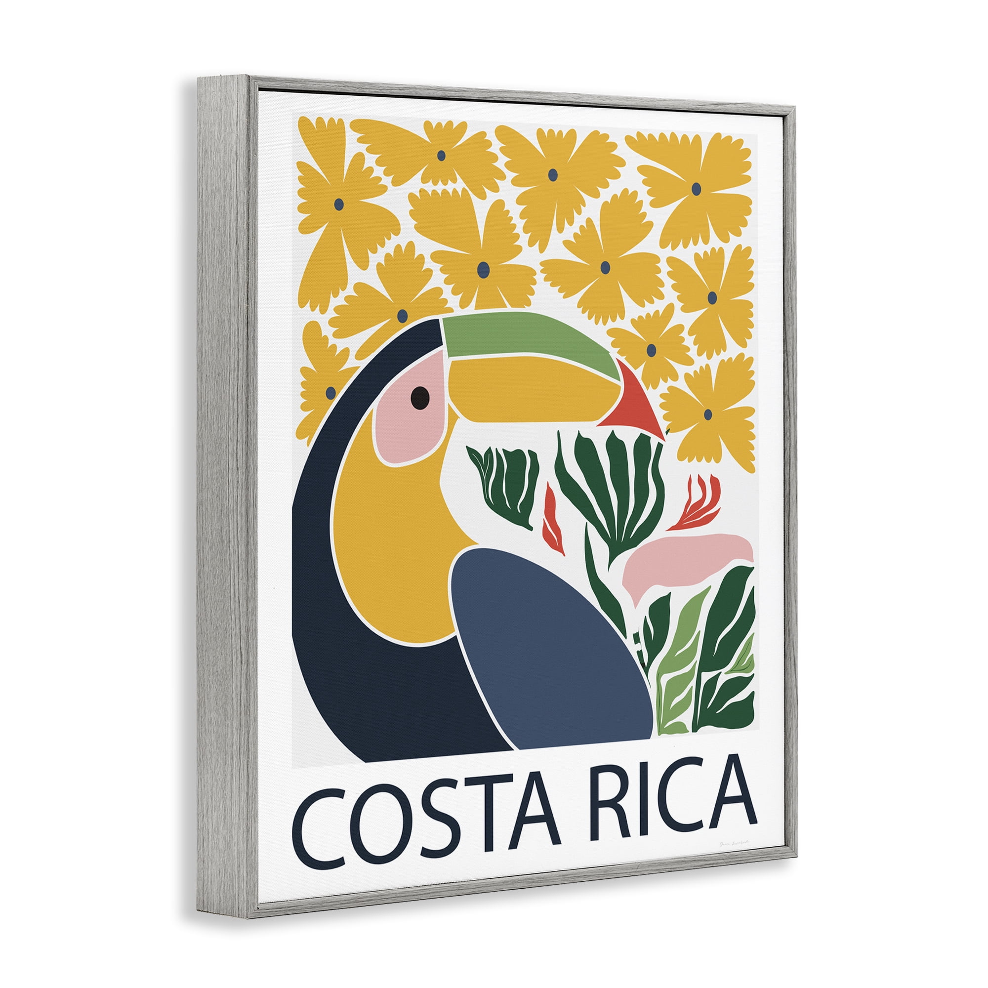 Stupell Industries Tropical Toucan & Flowers Gray Framed Giclee Art, design by Omar Escalante