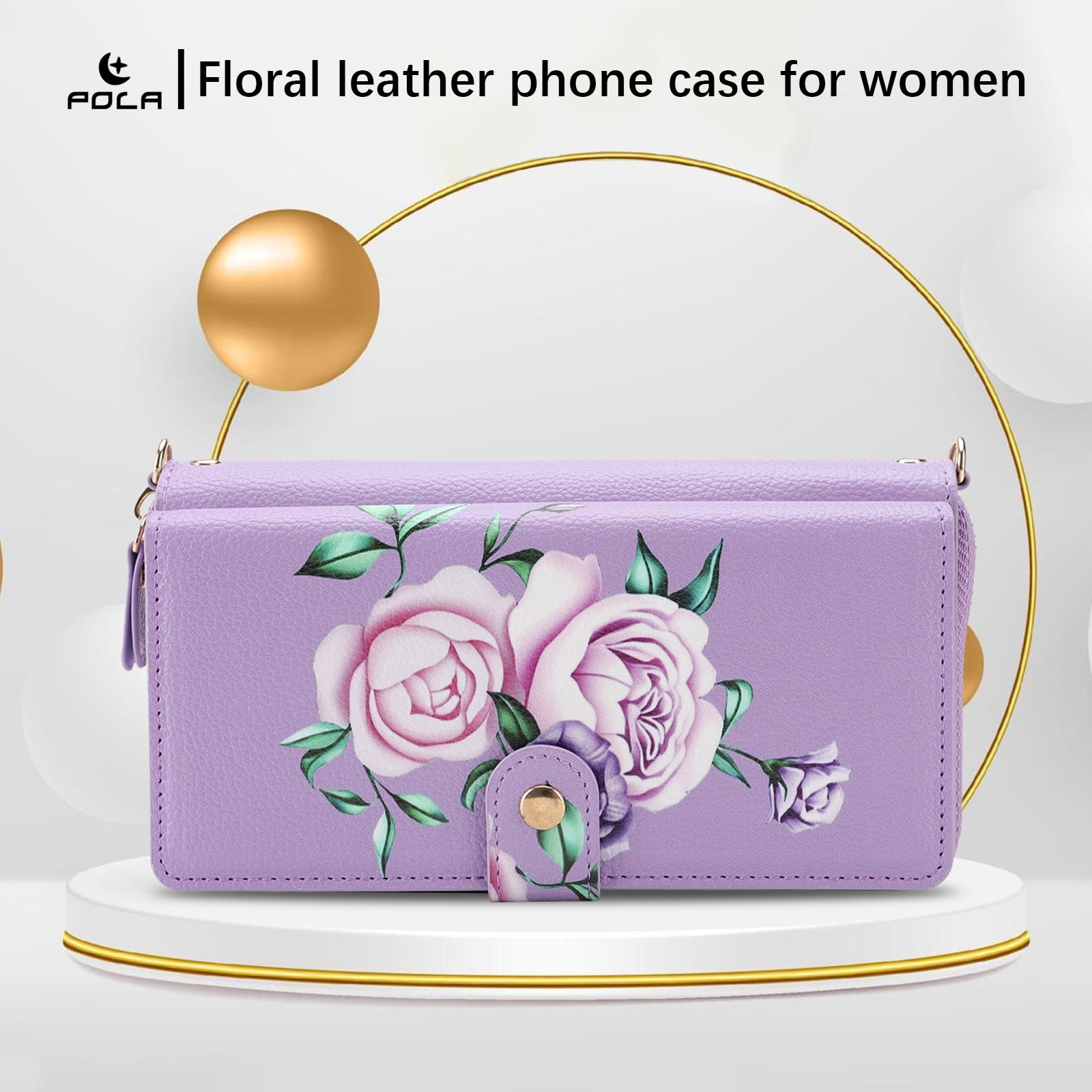 TECH CIRCLE 2-in-1 Wallet Case for iPhone 16 Pro (6.3", 2024), Detachable Magnetic Back Cover, Flip Flower Phone Case with 15 Card Slots, Zipper Pocket, Crossbody Strap, Wrist Strap, Purple