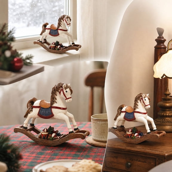 Yaayu Christmas Rocking Horse Resin Ornament, Festive Rocking Horse Statue Figurine, Holiday Tabletop Decoration for Mantel Shelf and Christmas Centerpiece, 1 Pc