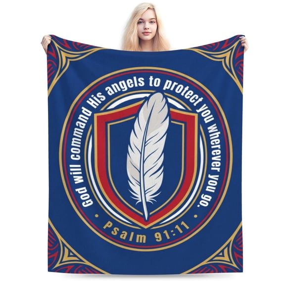 Christian Throw Blanket Flannel Feather Religious Pattern Decorative Warm Cozy Home Decor for Couch and Bed 50x40