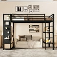thumbnail image 3 of Full Size Loft Bed with Wardrobe, Metal Loft Bed with Storage Shelves, Pegboard and Drawers, Space Saving Loft Bed for Bedroom, Black, 3 of 6