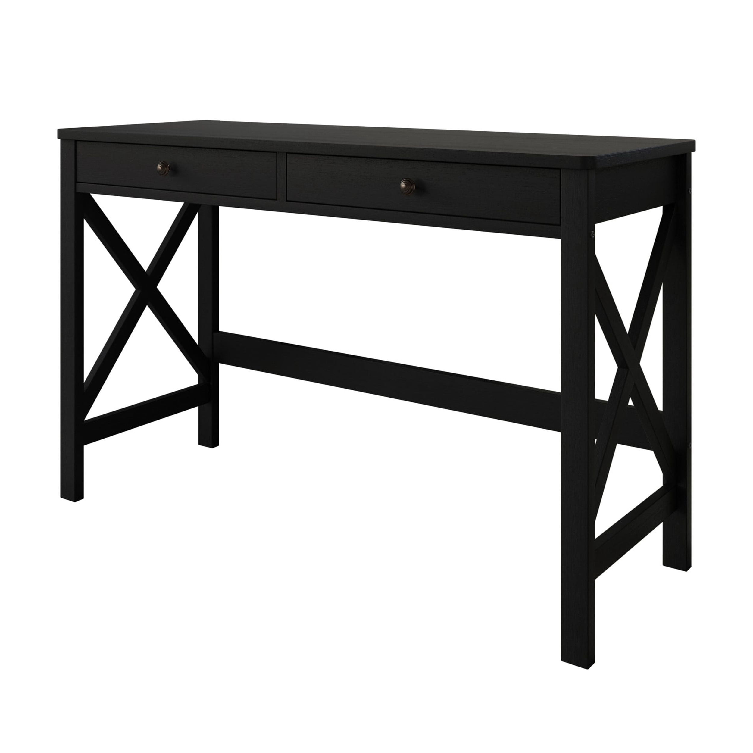 Home Design Beatrice Writing Desk with Spacious Tabletop and Built-In Drawers, Timeless Clean-Lined Design for Bedroom, Home Office, or Study Nook, Black