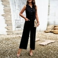 thumbnail image 2 of Xmarks Womens Summer Button Solid Color Tank Jumpsuit Casual Sleeveless V Neck Rompers Loose Wide Leg Long Pants with Pockets Black L, 2 of 7