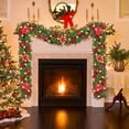 thumbnail image 2 of AYktou 9 Ft Glowing Christmas Garlands, Artificial Pines Needle Christmas Flowers Dense Rattans with Bows Christmas Balls Berries, LED String Light Garlands for Birthday Christmas Party Decor, 2 of 9