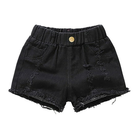 Zanarzt Short for Baby Toddler Girls Summer Cozy Casual Ripped Jeans Shorts Baby Kids Solid Color Daily Wear Denim Short Pants Black 4-5 Years