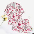thumbnail image 5 of KKBOTIVE Womens Silk Satin Pajama Set 2 Piece Heart Embroidery Short Sleeve Button Up Sleepwear Women's Comfortable Daily Nightwear ( k-Red Size: L ), 5 of 6