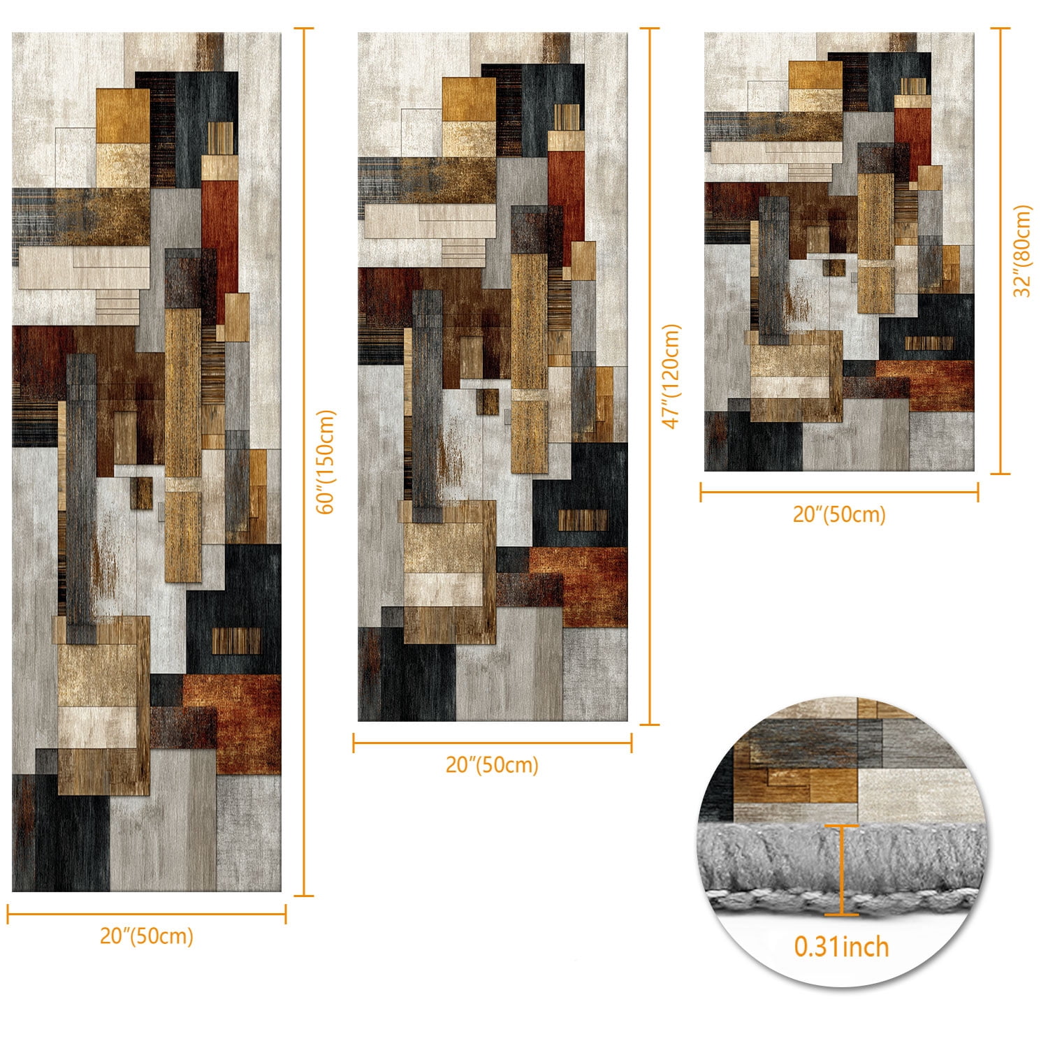 3 Piece Kitchen Rug Set, Non-Slip And Washable, Abstract Pattern Kitchen Hallway Rug, Soft And Comfortable, Suitable For Sinks, Floors, Entrances, Hallways and Bathrooms