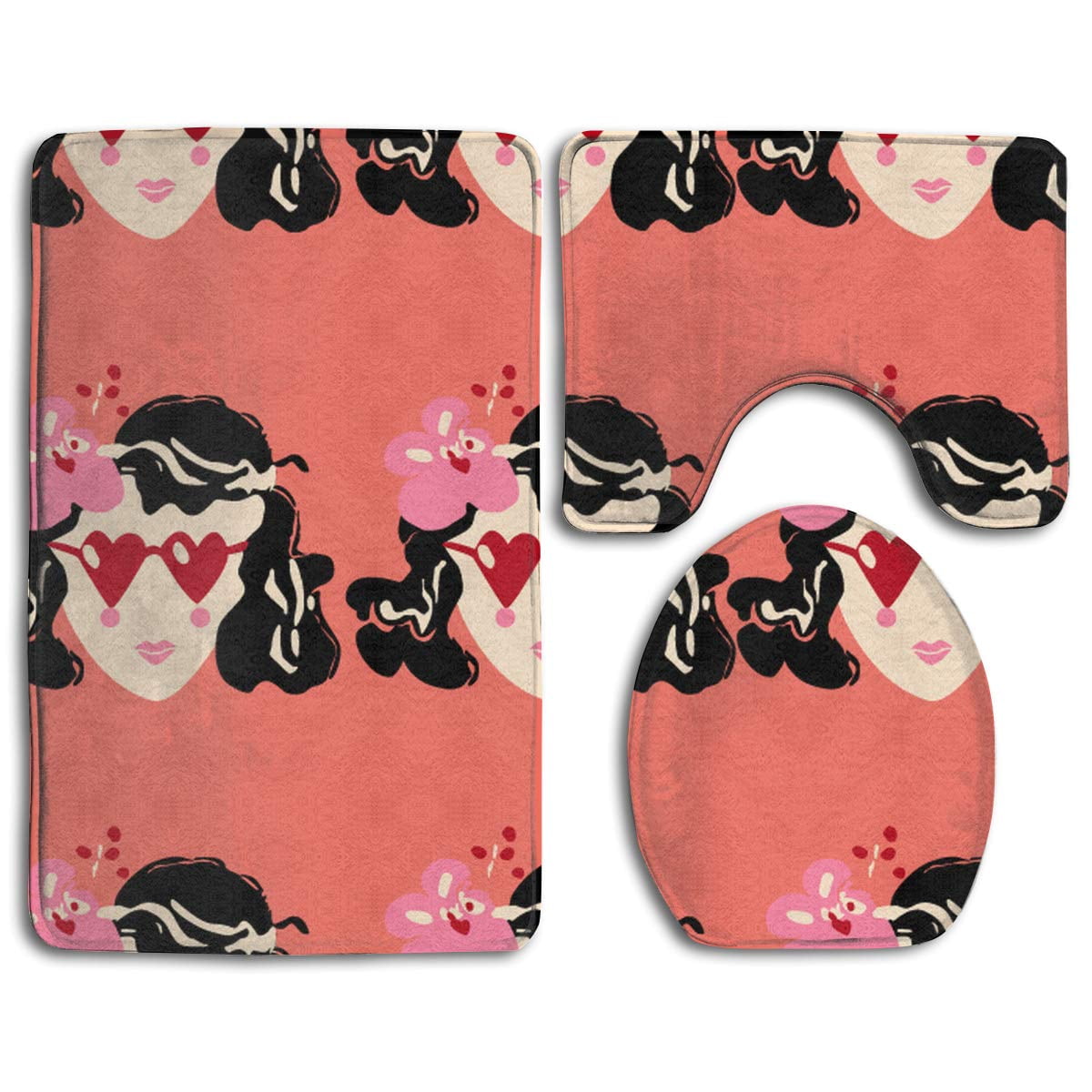 CHAPLLE Funny Girl Love Heart Eyeball Pink 3 Piece Bathroom Rugs Set ...