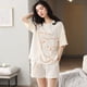 thumbnail image 3 of Conjunto de pijamas de algodón 100% para mujer, ropa de dormir de manga corta con estampado, Camiseta corta informal para niña, 3 of 5