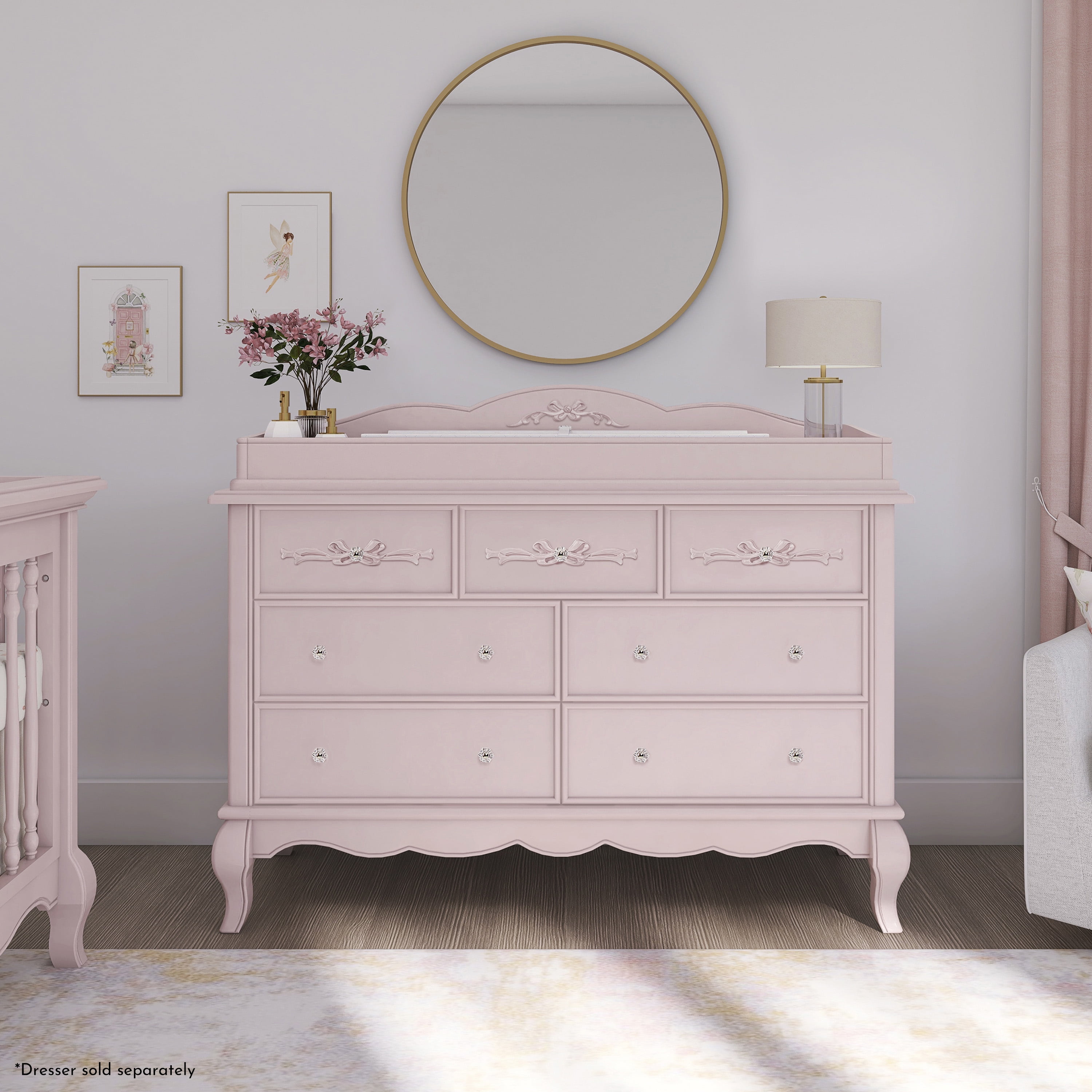 Evolur Aurora Changing Tray I Lasting Quality I Intricate Ribbon Bow Scrollwork In Dusty Rose
