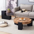 thumbnail image 2 of Detachable Combination Coffee Table with MDF Wood Grain & Black Glass Top, Multi-Functional Design Can Serve As Coffee Table or 2 Individual Side Tables for Living Room, 2 of 9