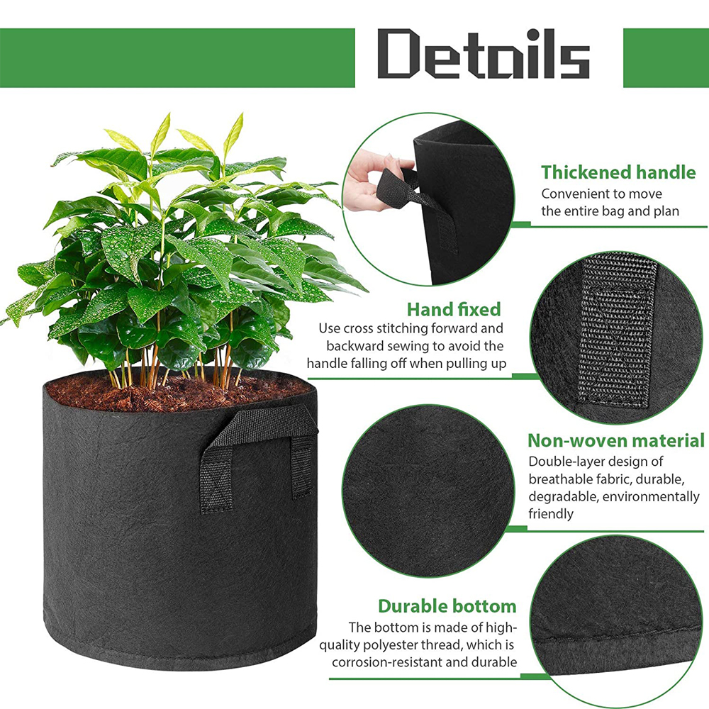 Lawnite 5 Pack 1/2/3/5/7/10 Gallon Grow Bags NonWoven Aeration Fabric Pots with Handles and Access Flap, Garden Vegetable Planting Bags for Potato Tomato and Fruits - image 3 of 7