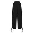 thumbnail image 4 of Arlun Summer Beach Linen Pants Women Lightweight Breathable Solid Color Leisure Trousers with Leg Split Tie Design Ladies Loose Comfort Front Pleated Holiday Bottoms Black XXL, 4 of 7
