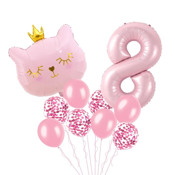 Set de Globos de Gato Wclliuchi Número 8 Rosa para Cumpleaños