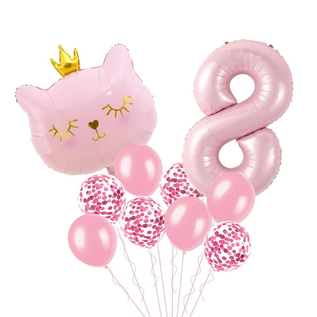 Set de Globos de Gato Wclliuchi Número 8 Rosa para Cumpleaños
