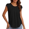 thumbnail image 2 of Craaazy Women's Summer Fashion Solid Color Short Sleeve Round Neck Pleated Tops with Loose Curved Hem for Casual Outfits, 2 of 8