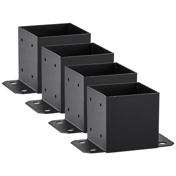 HCY 6x6 Post Base 4 Pcs, Inner Size 5.6"x5.6" Post Base Brackets, Heavy Duty Powder-Coated Post Anchor Matte Black Wood Post Brackets for Pavilion Deck Railing Support Deck Base Plate