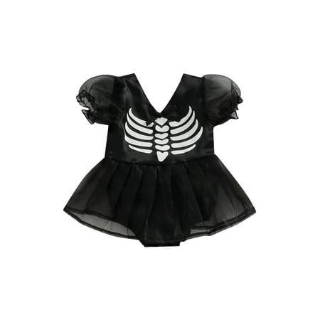 

Gureui Infant Toddler Baby Girls Casual Mesh Romper Dress Halloween Pumpkin/ Skull Print Short Sleeve Summer Jumpsuits