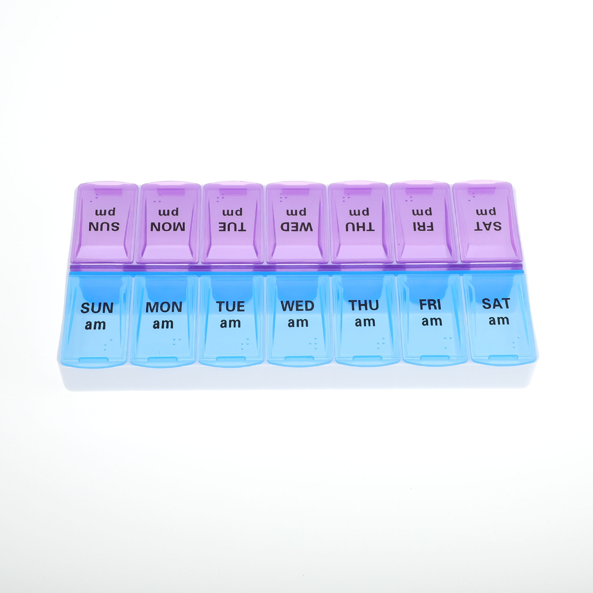 Unique Bargains Compact 14 Grids Double Row Pill Box for Travel and Daily Use Purple Blue