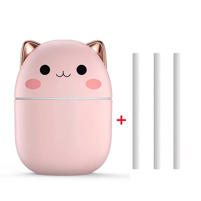 Humidificador de aire para coche, difusor de aromaterapia con luz nocturna, generador de niebla fría, purificador de aceite esencial Kawaiil