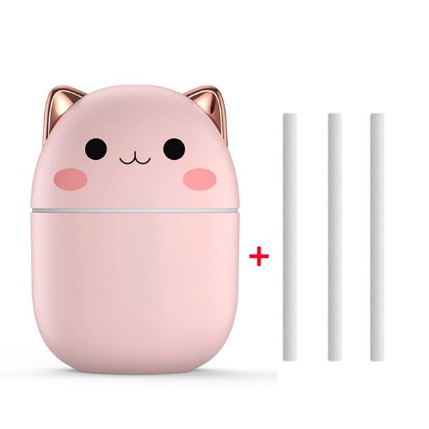 Humidificador de aire para coche, difusor de aromaterapia con luz nocturna, generador de niebla fría, purificador de aceite esencial Kawaiil