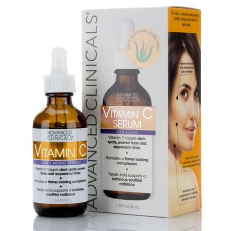 Advanced Clinicals Vitamin C Face Serum for Dark Spots, Uneven Skin Tone, Crows Feet and Expression Lines. 1.75 fl oz.